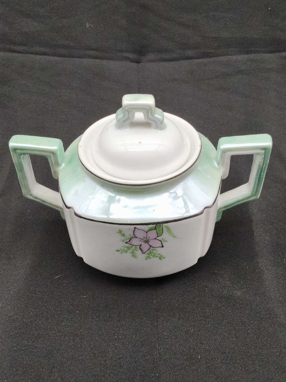 Antique Nippon Hand-Painted Floral Sugar & Creamer Set - Octagonal Lustreware - Picture 3 of 16